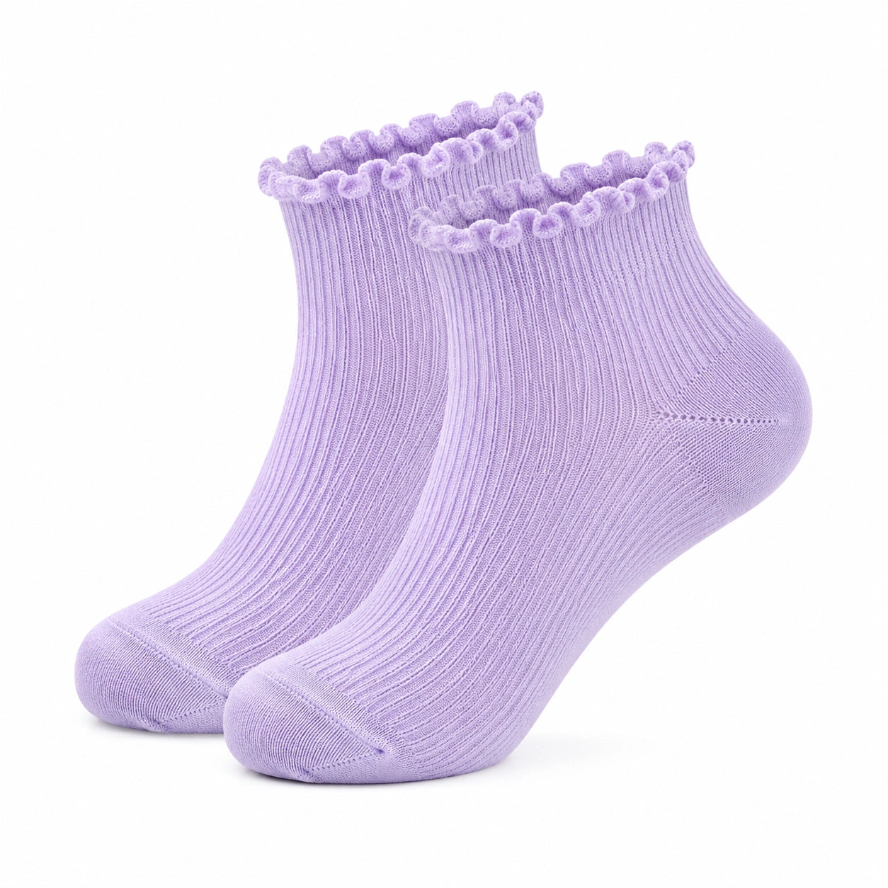 Chaussettes 35-38 en maille lilas côtelée à bord ondulé