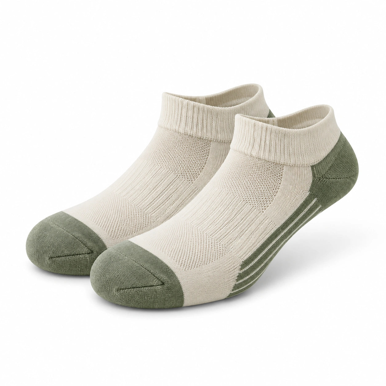 Chaussettes basses 35-38 en textile écru vert style côtelé