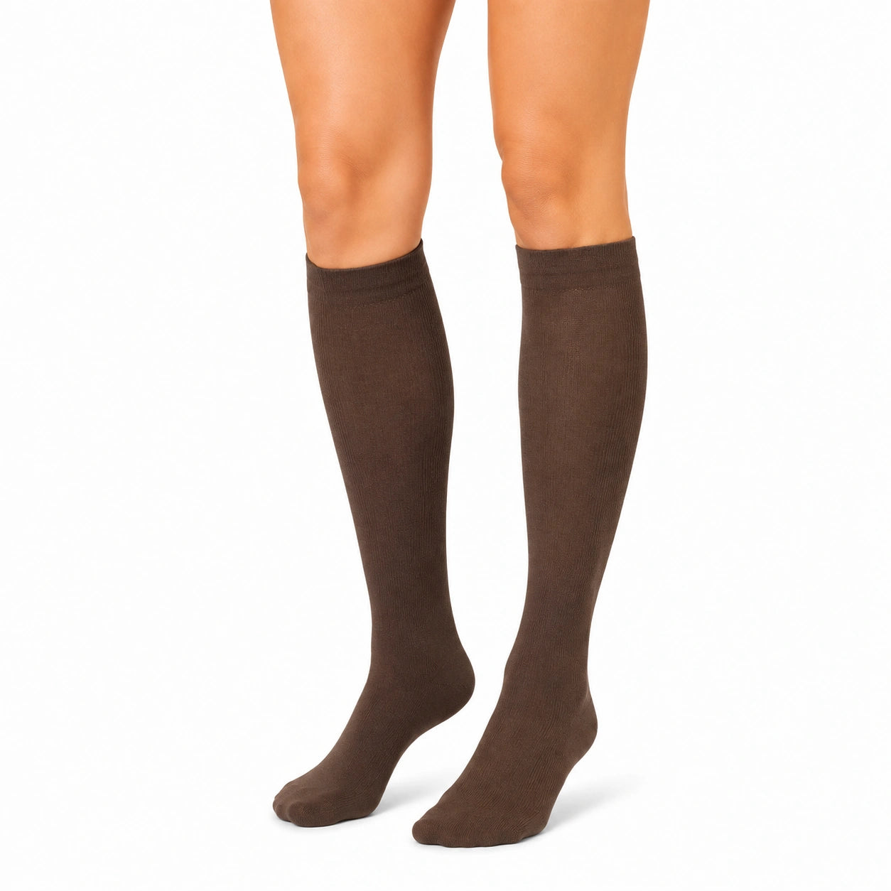 Chaussettes montantes 35-38 en maille marron unies pour usage quotidien