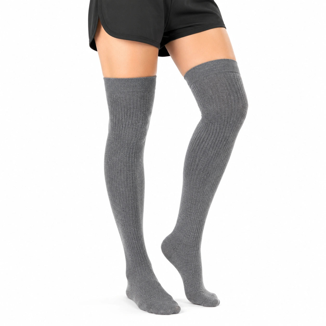 Chaussettes hautes 35-38 en maille grise côtelée style classique