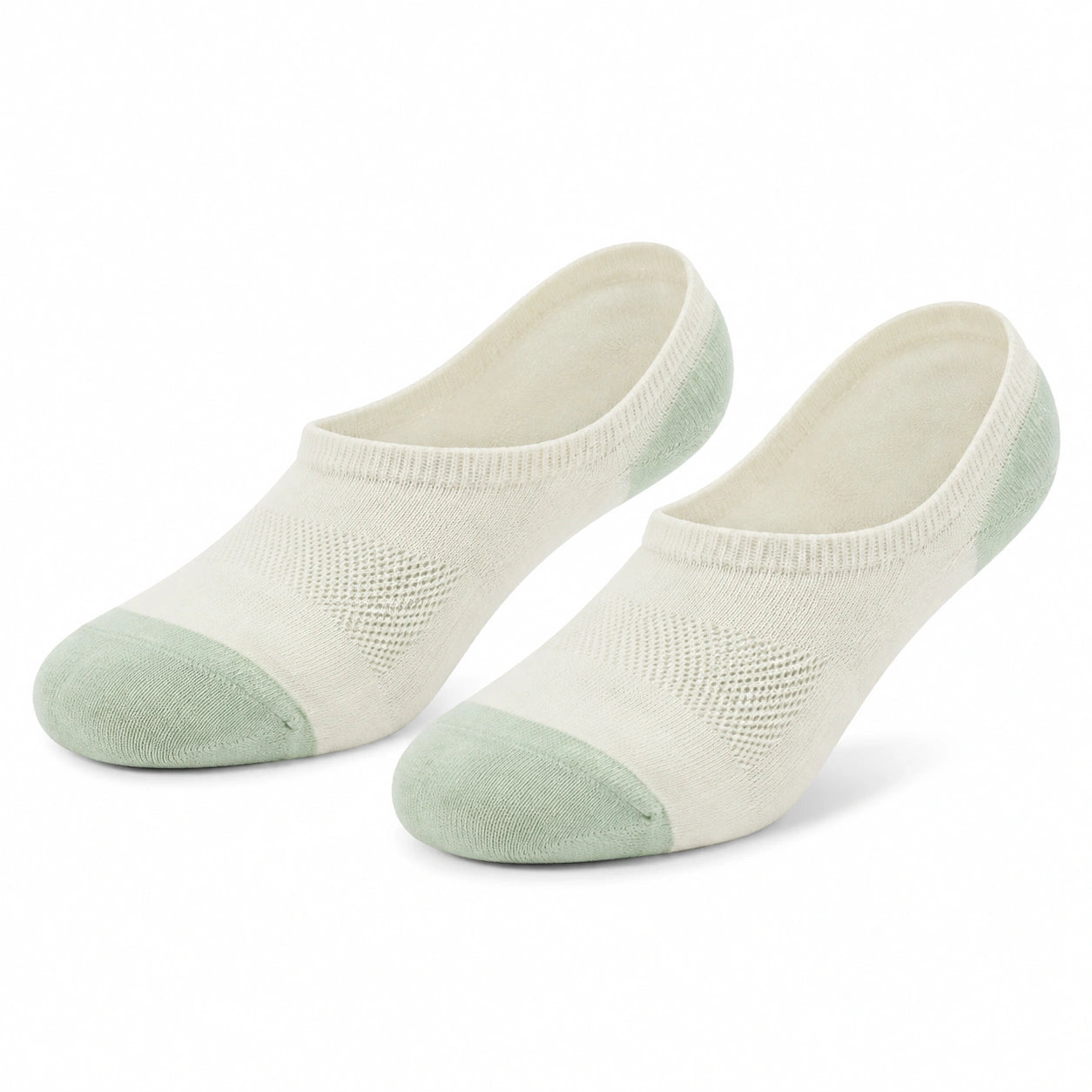 Chaussettes invisibles 43-46 en coton écru et vert sauge respirantes