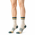 Chaussettes mi-mollet 43-46 en maille écru vert foncé et jaune style sport côtelé