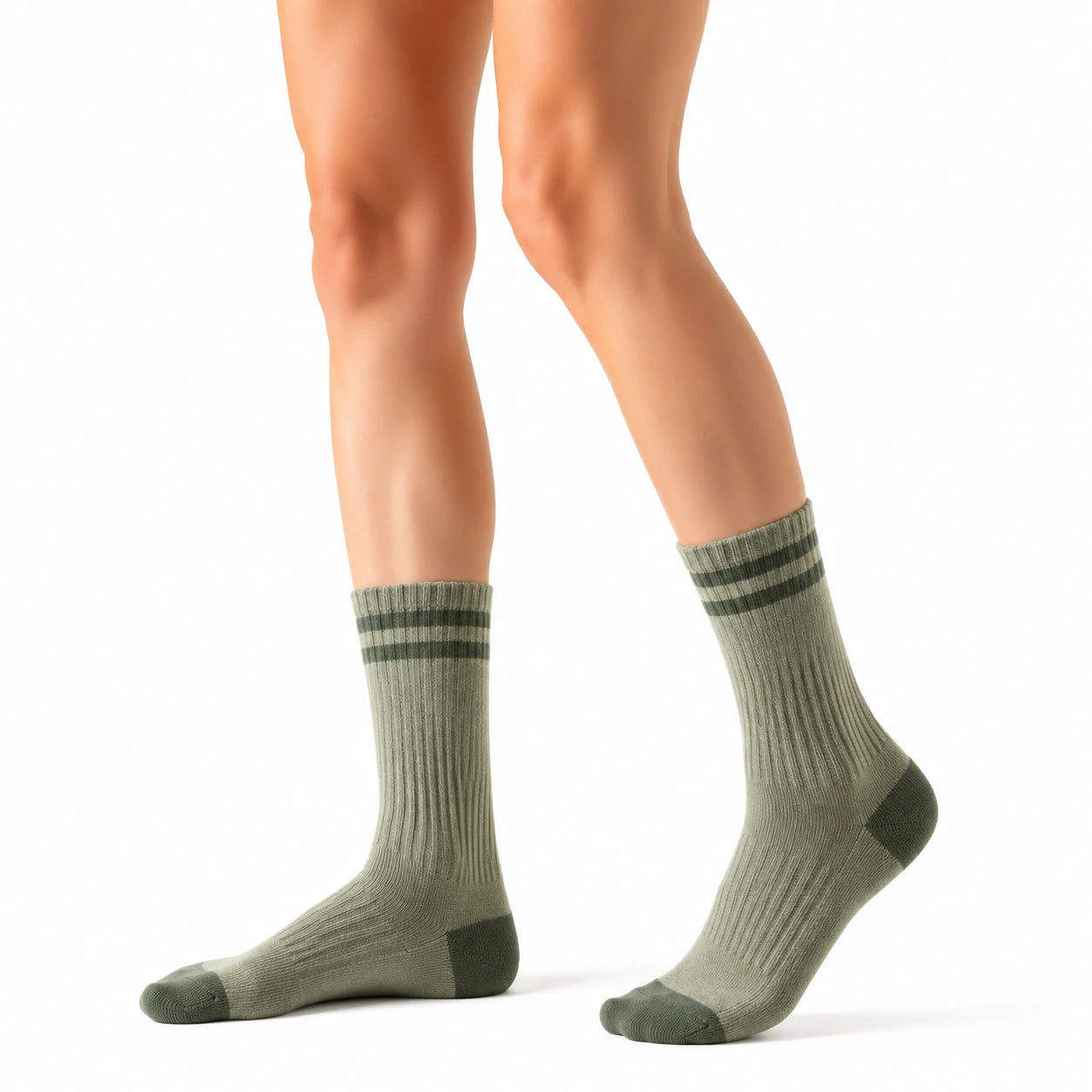 Chaussettes mi-mollet 43-46 en maille vert kaki côtelées