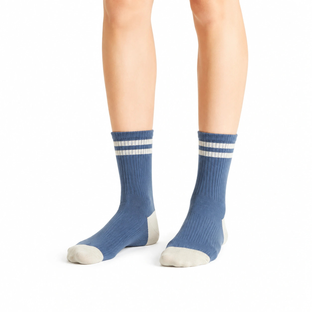 Chaussettes mi-mollet taille 35-38 bleu blanc côtelées style sport