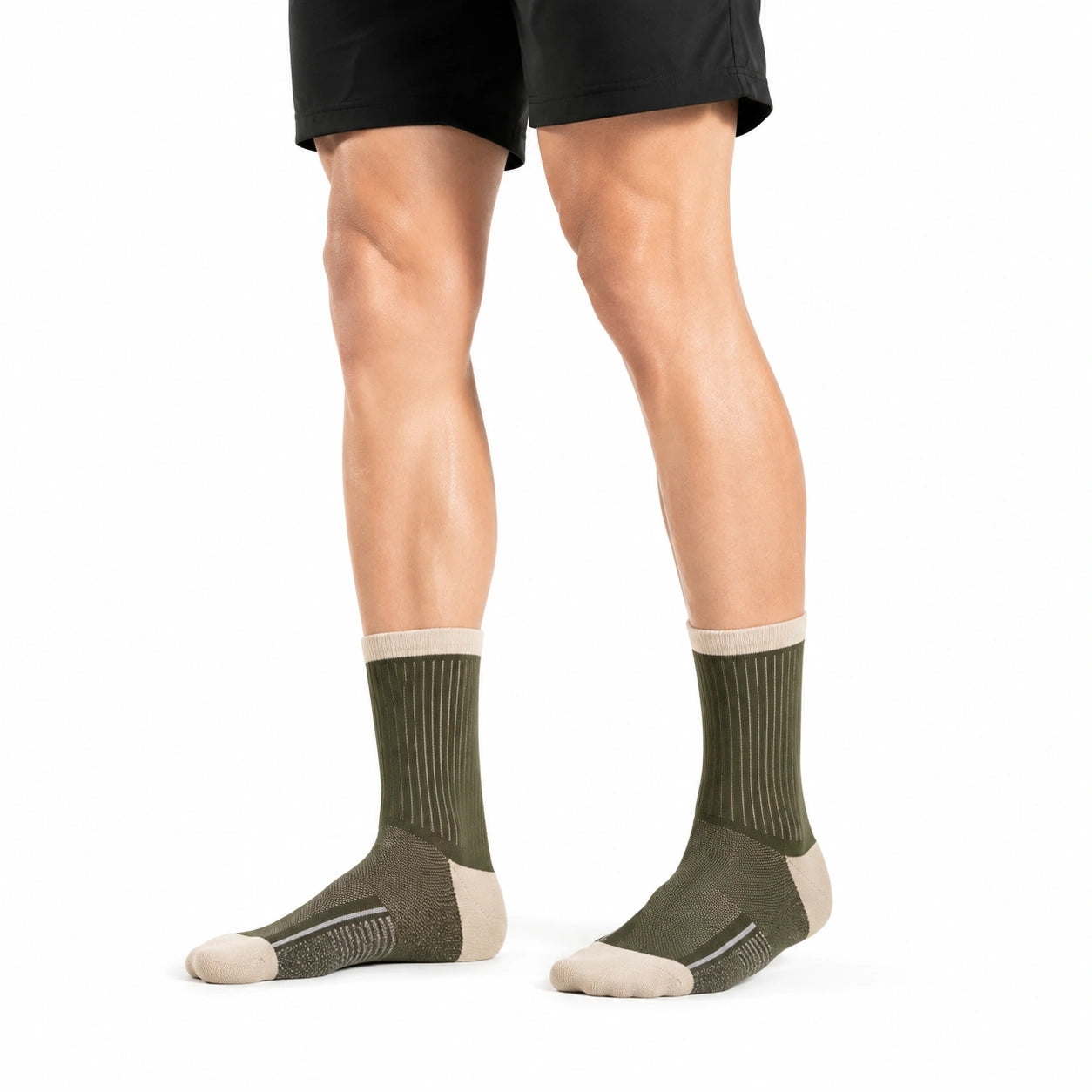 Chaussettes mi-mollet 35-38 en maille extensible vert kaki et beige à côtes