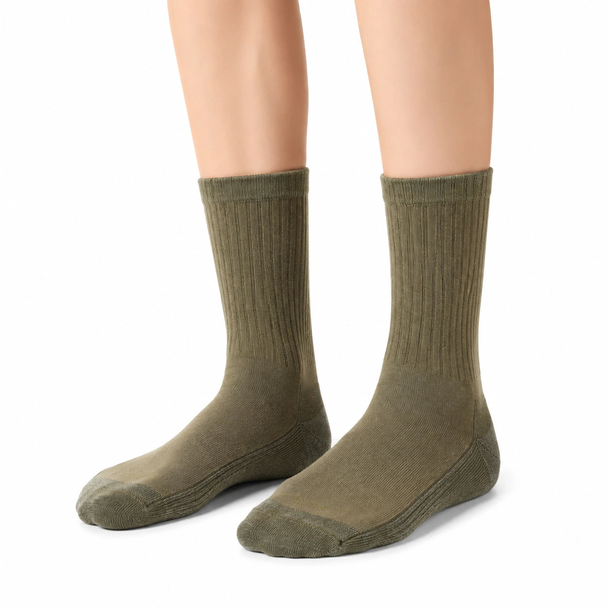 Chaussettes mi-mollet 39-42 en maille textile kaki côtelée