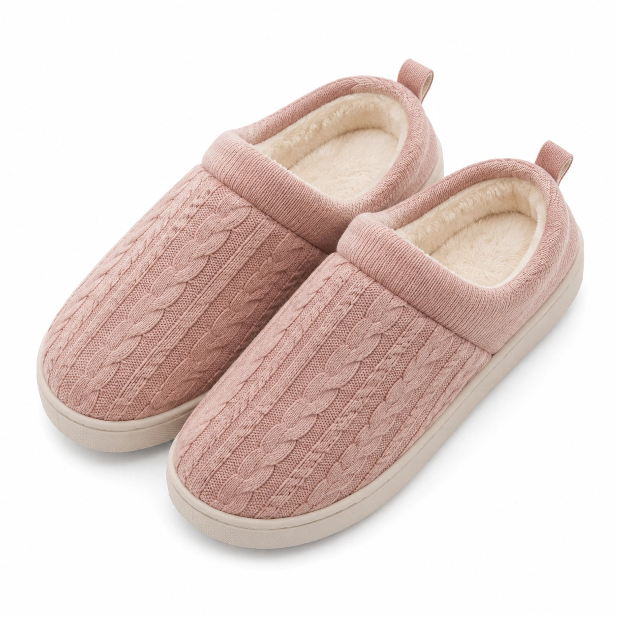 Chaussons 38/39 roses en textile doublés pour intérieur - motif torsadé