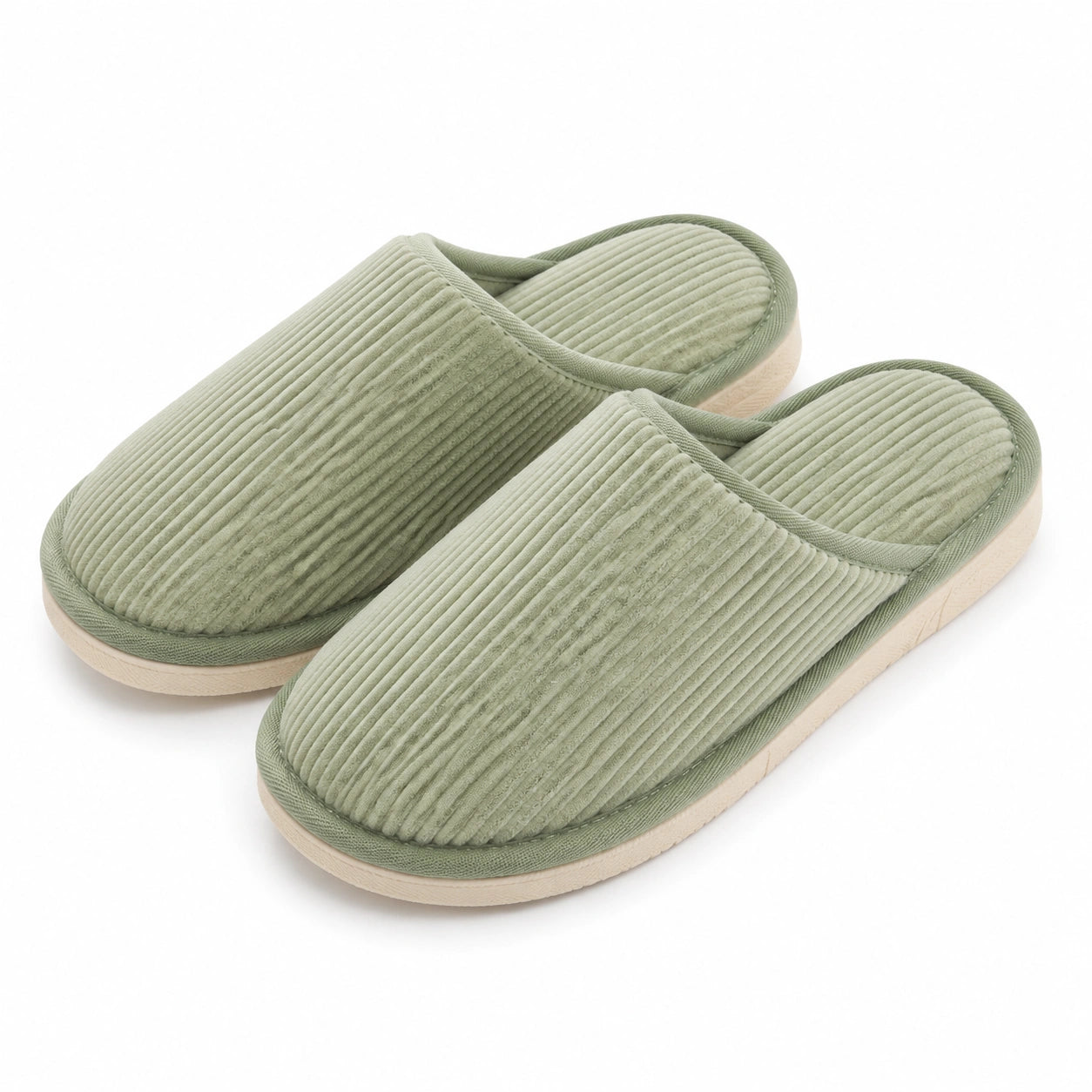 Chaussons 40/41 en textile côtelé vert sauge à semelle antidérapante