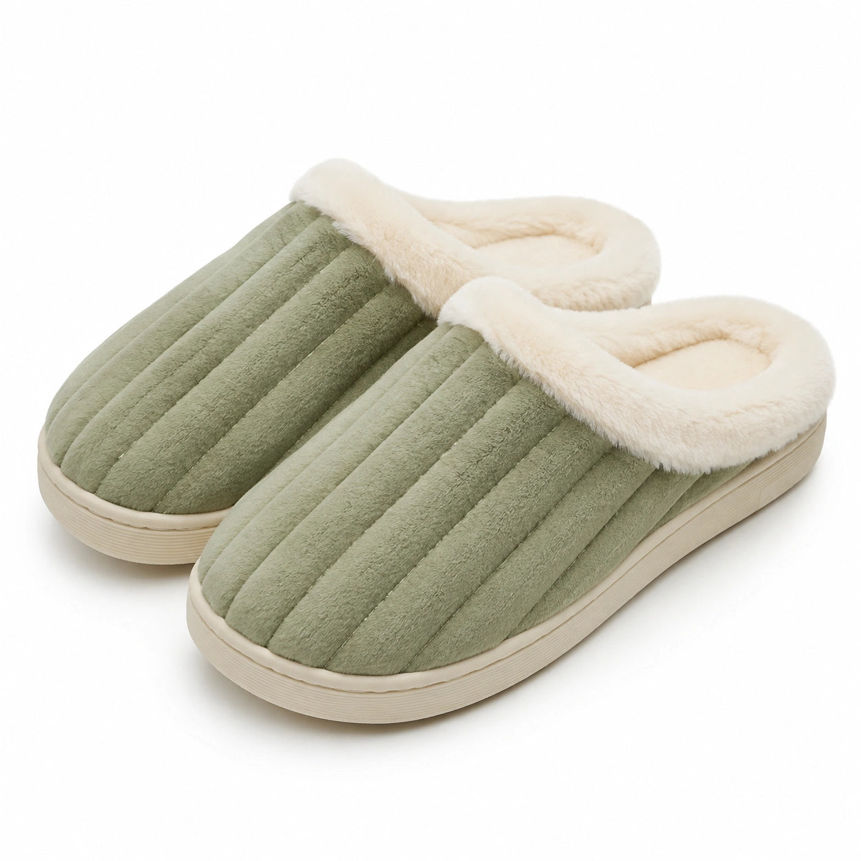 Chaussons d'intérieur 42/43 en textile vert sauge doublure douce semelle plate