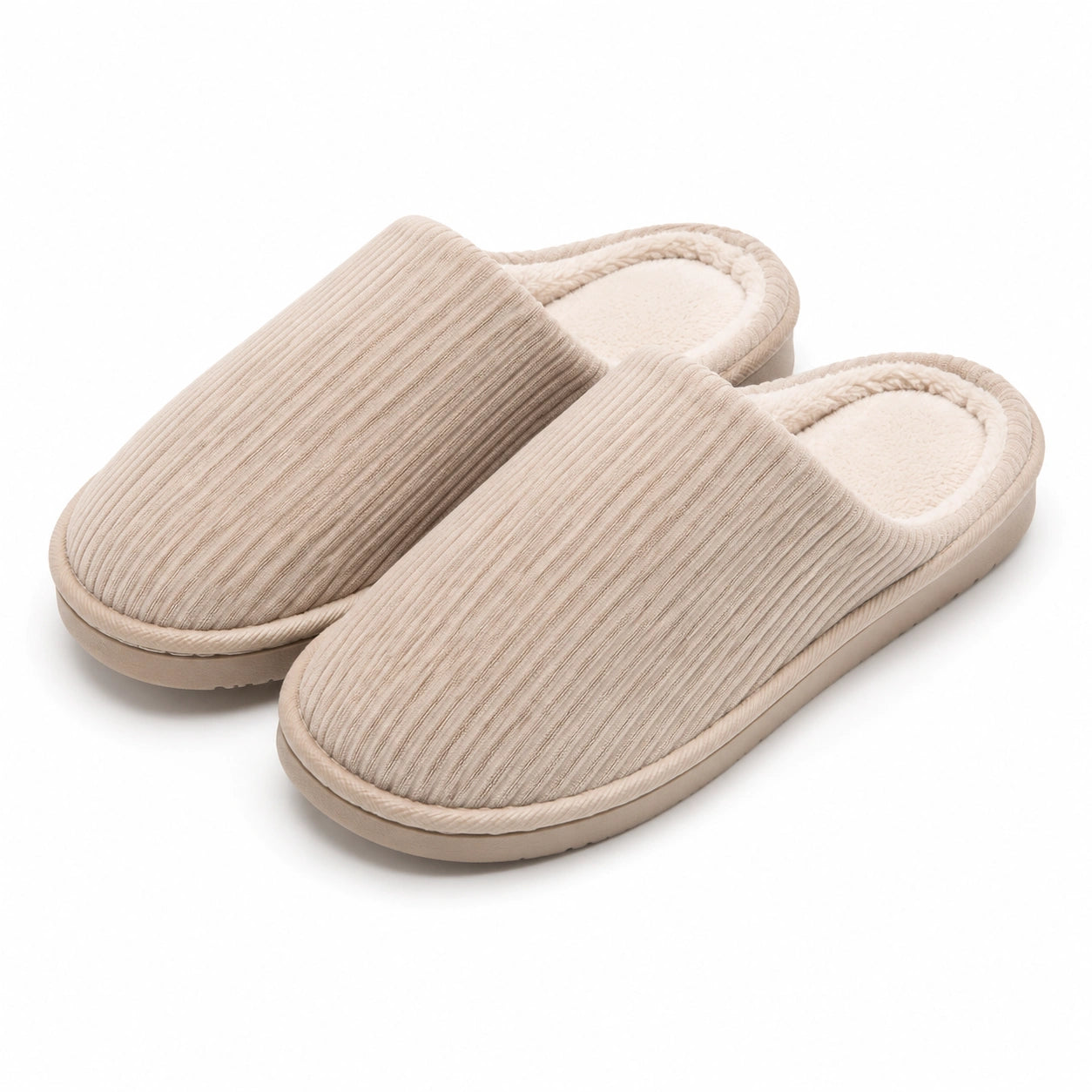 Chaussons 42/43 en textile côtelé beige à intérieur doux semelle souple