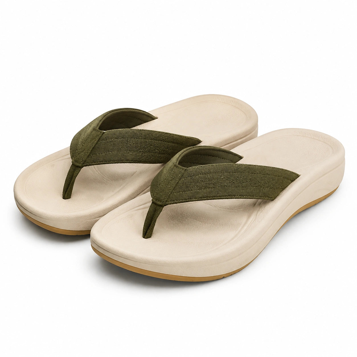 Tongs 42/43 en textile vert kaki et semelle synthétique beige - confort estival