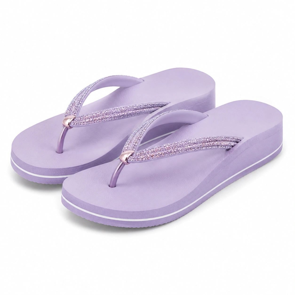Tongs compensées 38/39 en mousse synthétique lilas à brides strassées