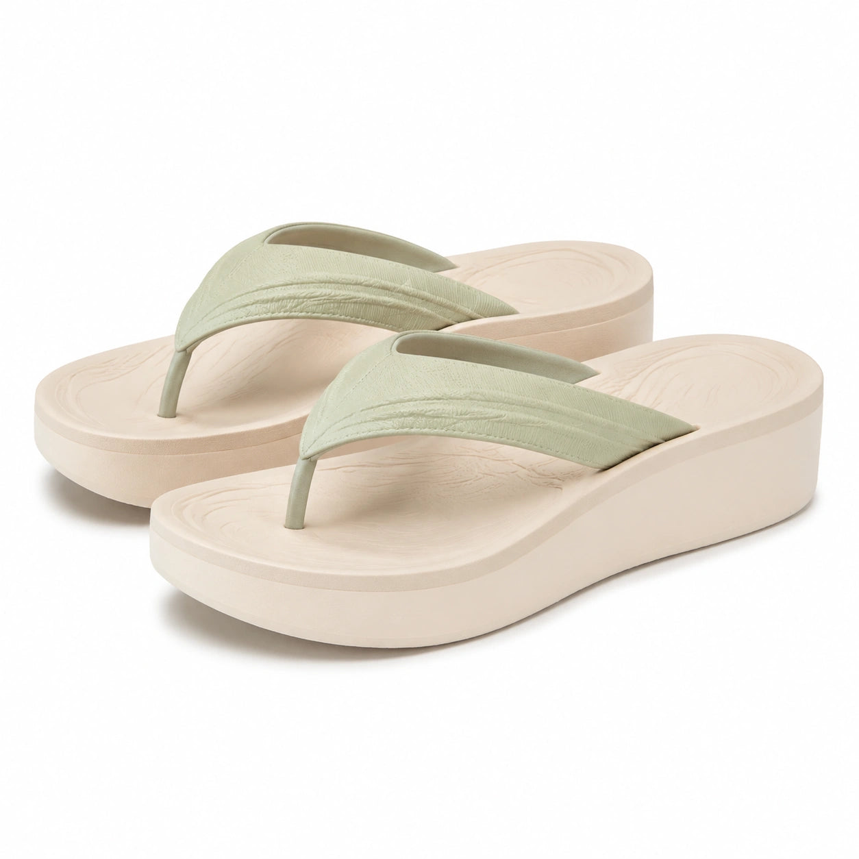 Tongs à plateforme 40/41 beige et vert pâle en matière synthétique - style décontracté